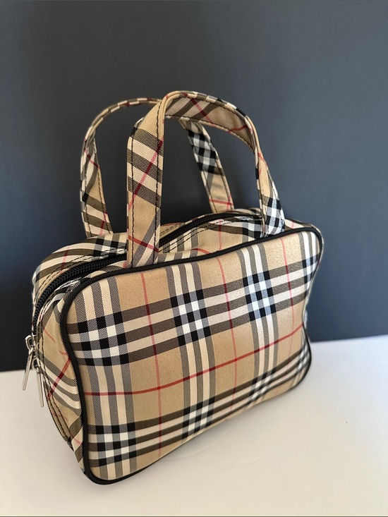 Burberry Handbags - Burberrys Plaid Handheld Cosmetic Bag - Beige, Black, Red NWOT